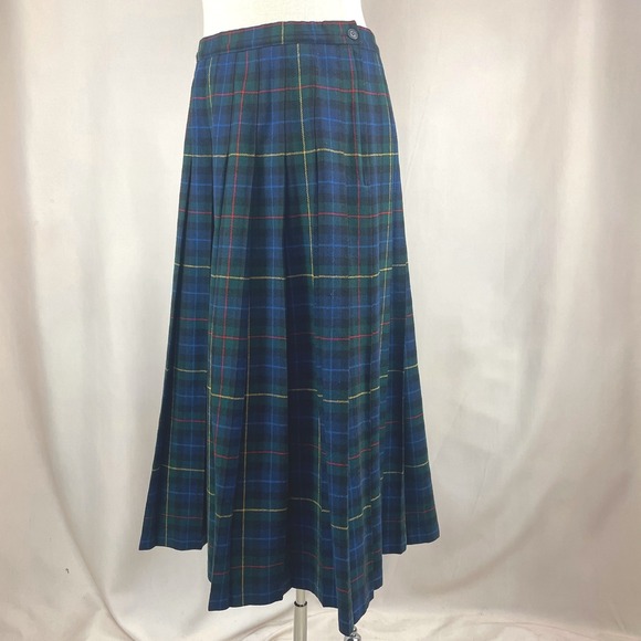 Vintage Womens 14 PENDLETON Wool Plaid Pleated Skirt Smith Tartan Blue Academia - Picture 7 of 9